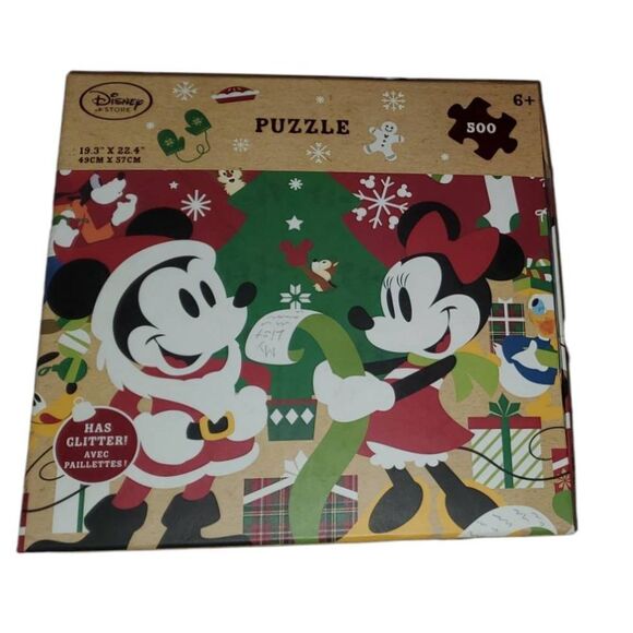 Disney Store Mickey & Minnie Mouse Christmas Puzzle  500 Pieces with Glitter! - Picture 1 of 2